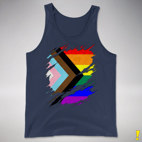 LGBTQ Progress Pride Flag Ripped Reveal Premium Tank Top - Navy